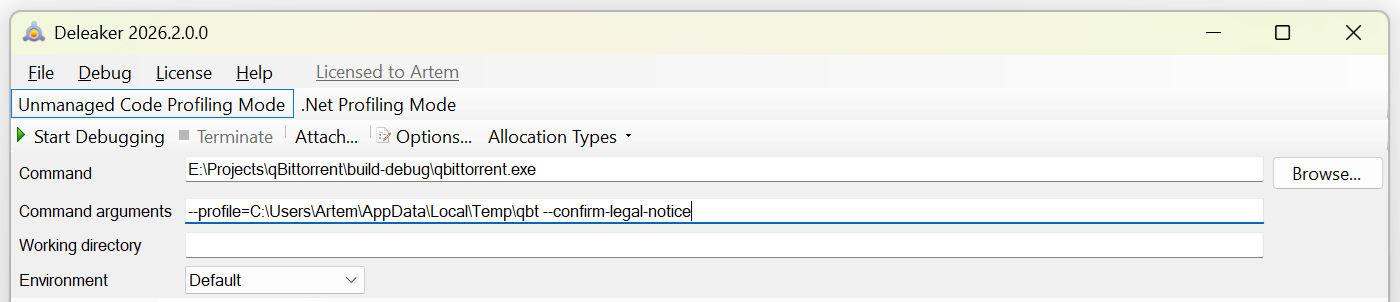 Deleaker's launch configuration Deleaker's launch configuration