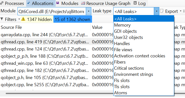 The leak type selector The leak type selector