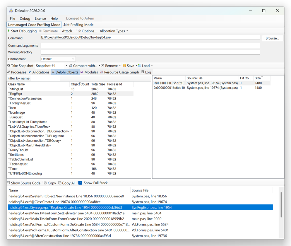 Leaked Delphi objects in Deleaker Leaked Delphi objects in Deleaker
