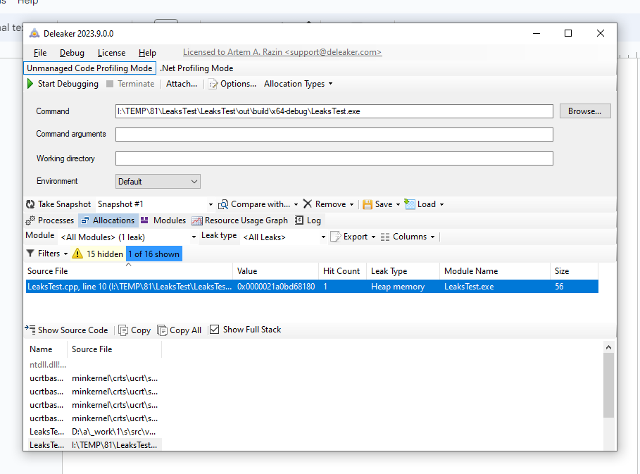 List of memory leaks
