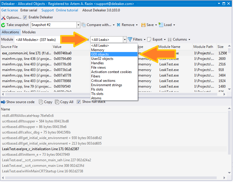 Filtering by leak type