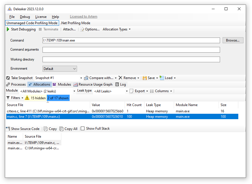 Grouped memory leaks