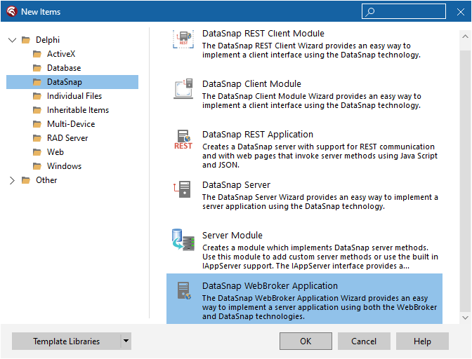 Select DataSnap WebBroker Application