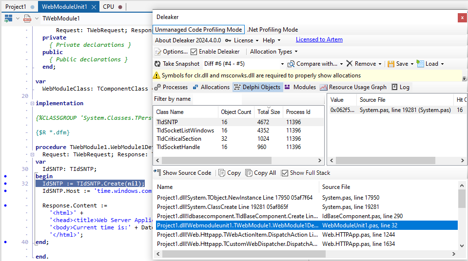 After comparing the snapshots, you can observe new allocations