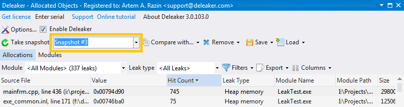 Taking the second snapshot