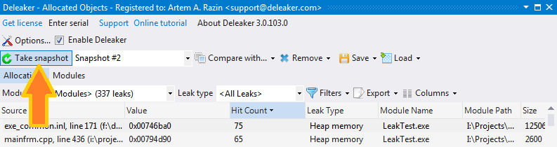 Taking the first snapshot