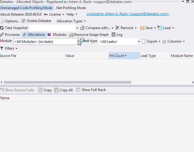 Shows how to use snapshots comparison to find leaks