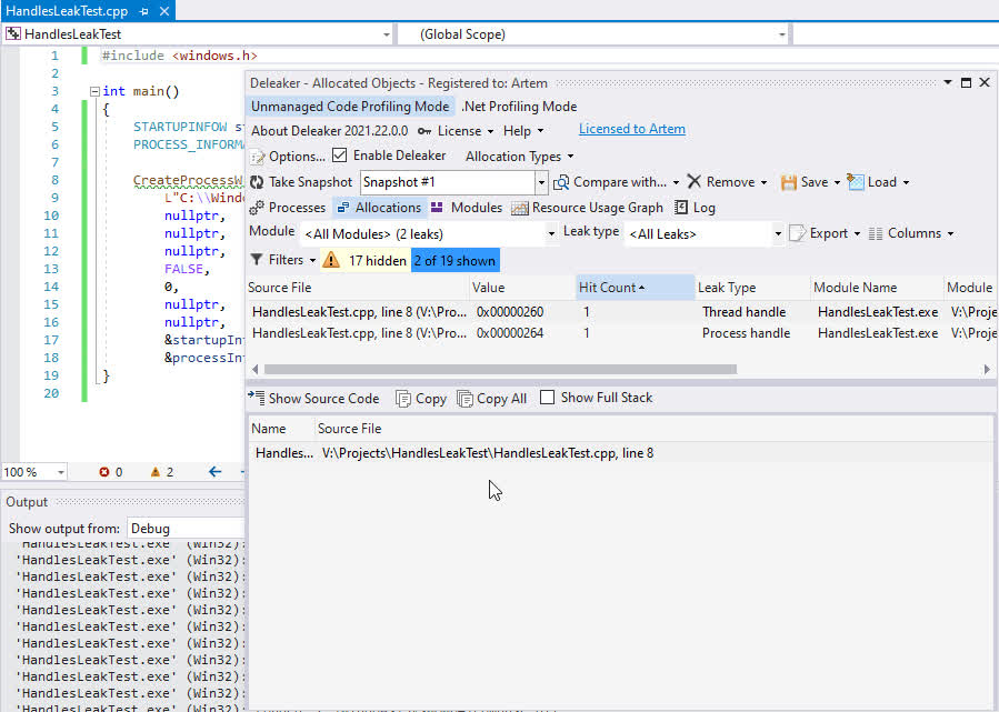 Profiler showed handle leaks
