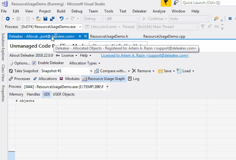 The resource usage graph respects current color scheme
