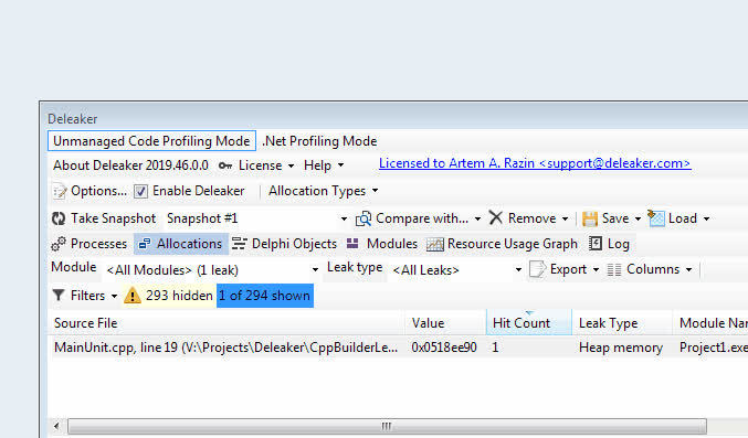 Locate source code of a leak in C++ Builder