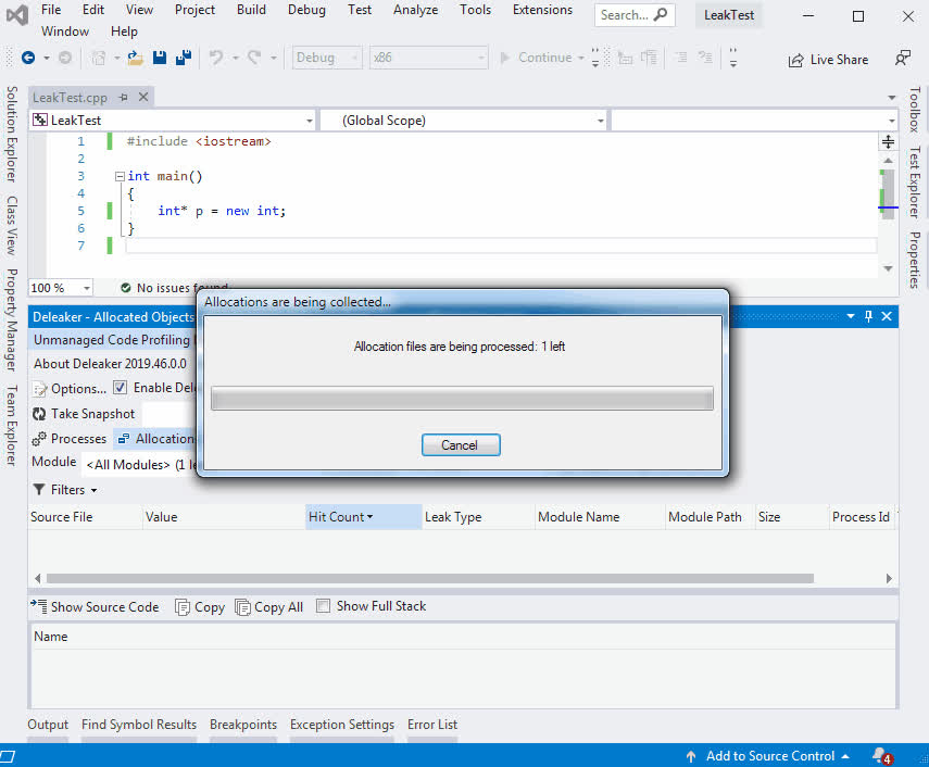 Get leaks in Visual Studio