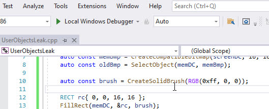 Enable User objects profiler in Visual Studio