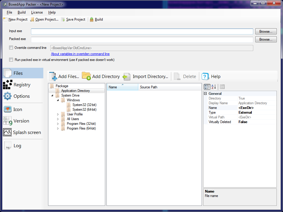 BoxedApp Packer main window