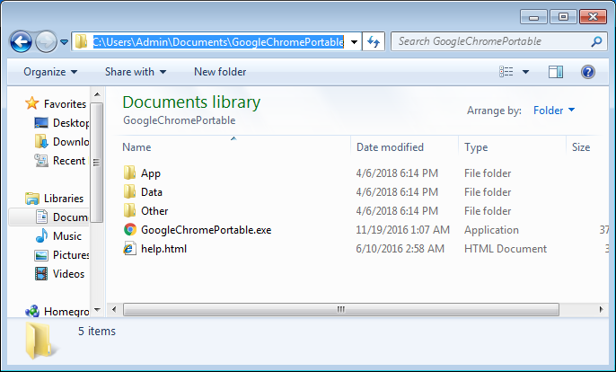 Portable Chrome folder structure
