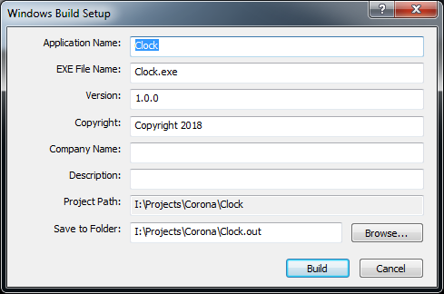 Build dialog for Corona app