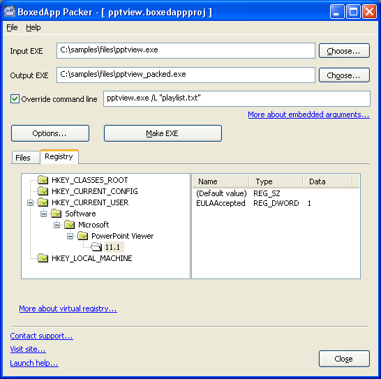 Registry configuration in BoxedApp Packer