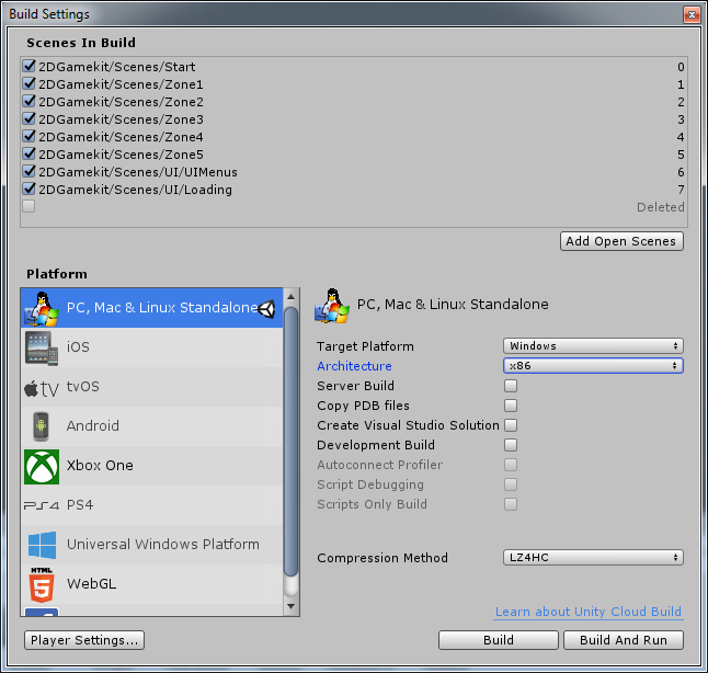 Unity Editor Build Settings